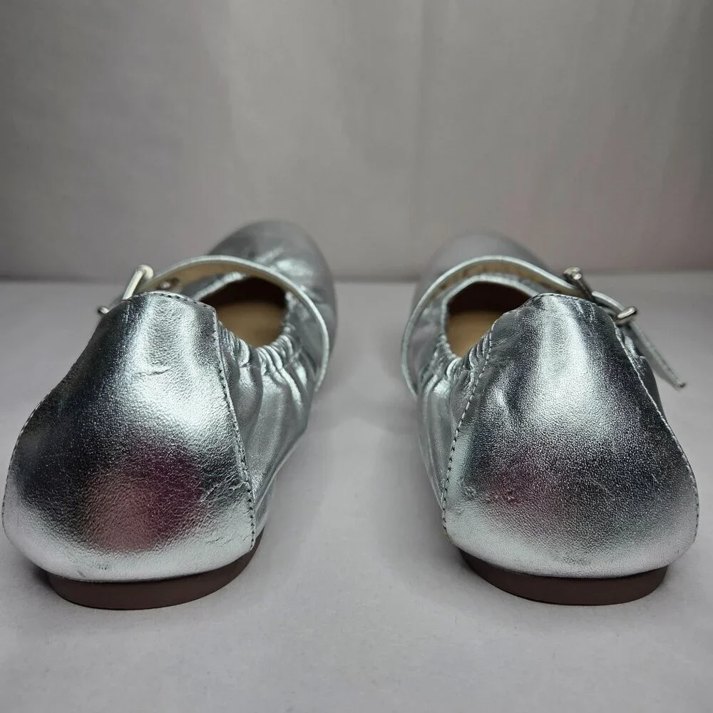 NWT Schutz Women's Calita Metallic Silver Leather Ballerina Flats